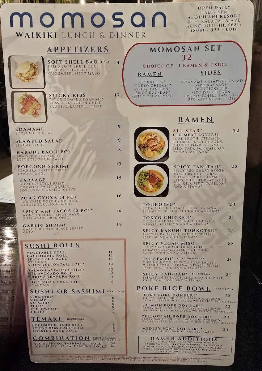 Momosan Waikiki Menu - Image 1